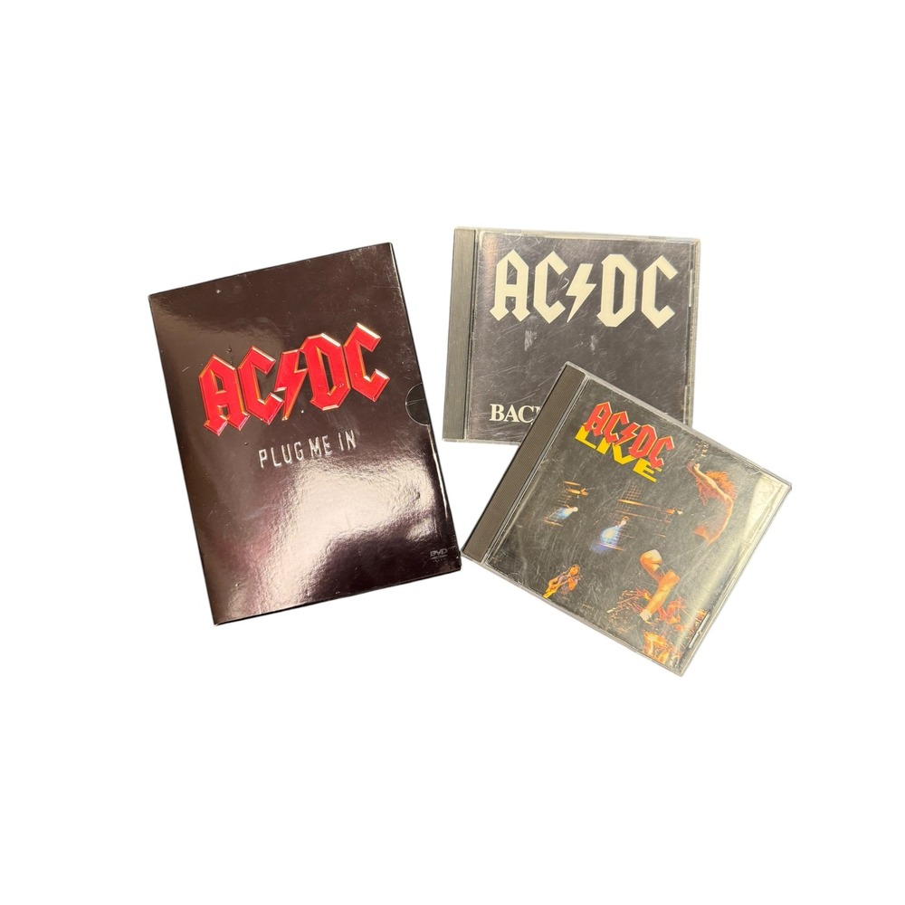 AC/DC DVD CD Lot Plug Me In Back In Black Live Black Red Good Rock Music Bundle